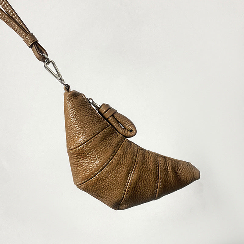 High-End Design Women's Mini Croissant Bag 100% Genuine Leather Neck or Crossbody Bag California