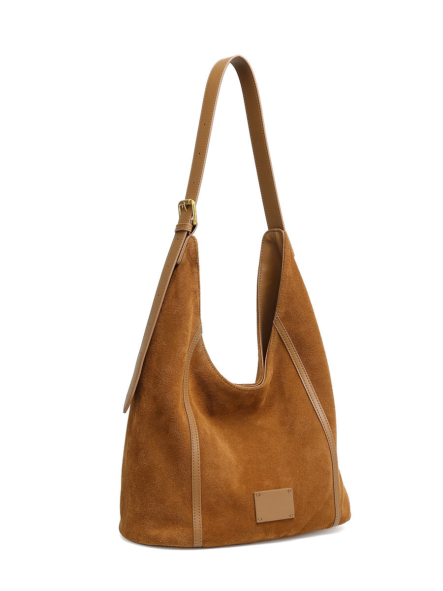 Women's 100% Genuine Leather Suede Long Handle Single Shoulder and Crossbody Bag Blois