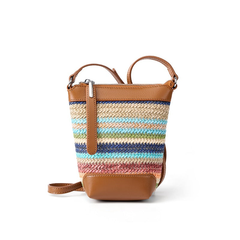 Design Women's 100% Genuine Leather Single Shoulder or Crossbody Straw Woven Bag Romeo