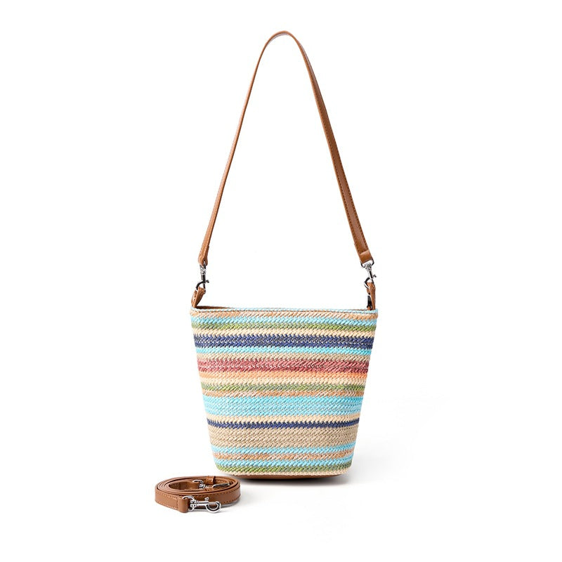 Design Women's 100% Genuine Leather Single Shoulder or Crossbody Straw Woven Bag Rancho
