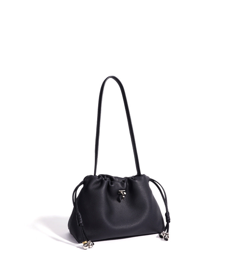 High-End Design Women's 100% Genuine Leather Single Shoulder Pleated Cloud Bag Roma