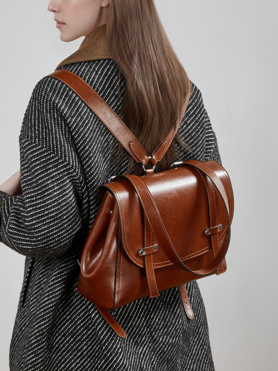 Women's Bag 100% Genuine Oil-Waxed Leather Cross-Border Women's Backpack Montana