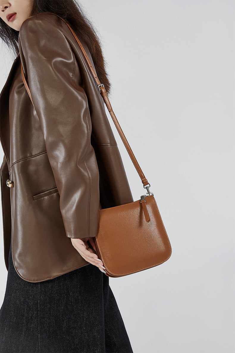 High-End Design Women's 100% Genuine Leather Small Single Shoulder Flat Bag Valencia