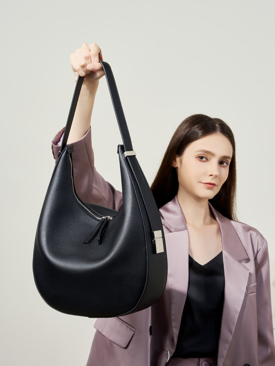 High-End Designed Women's 100% Genuine Leather Single Shoulder and Crossbody Dumpling Bag Oxford