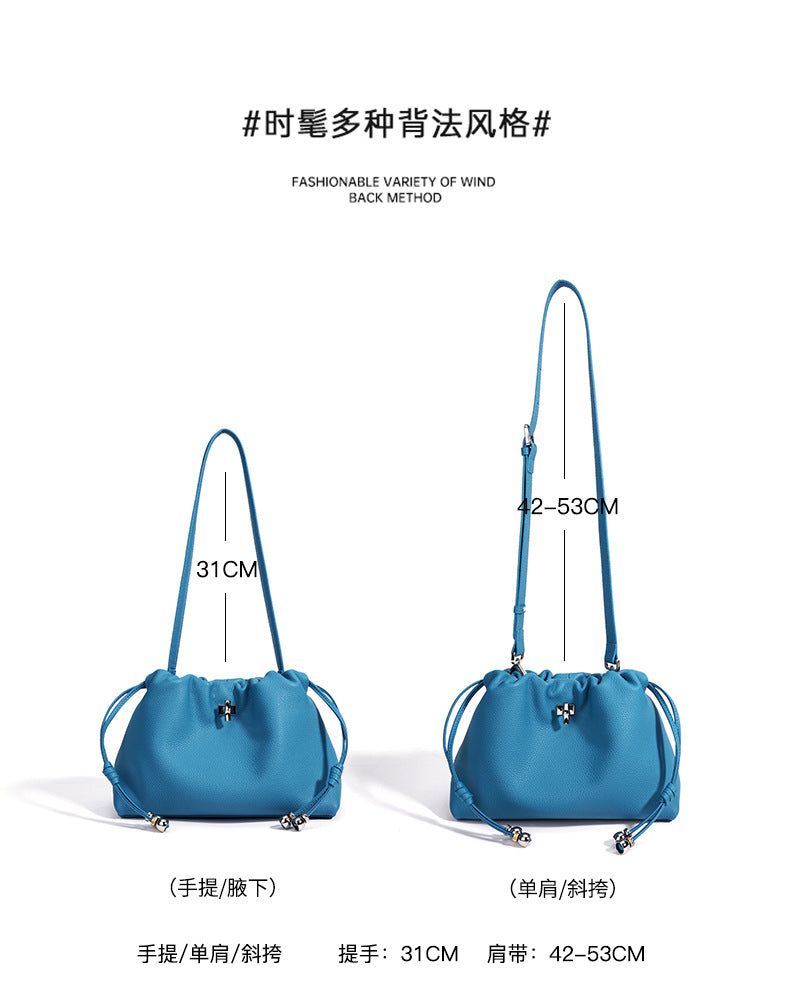 High-End Design Women's 100% Genuine Leather Single Shoulder Pleated Cloud Bag Roma