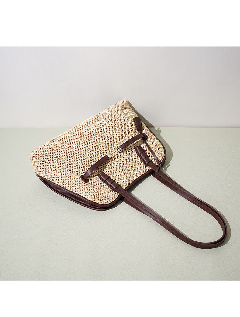 High-End Design Women's 100% Genuine Leather Straw Woven Bag Pisa