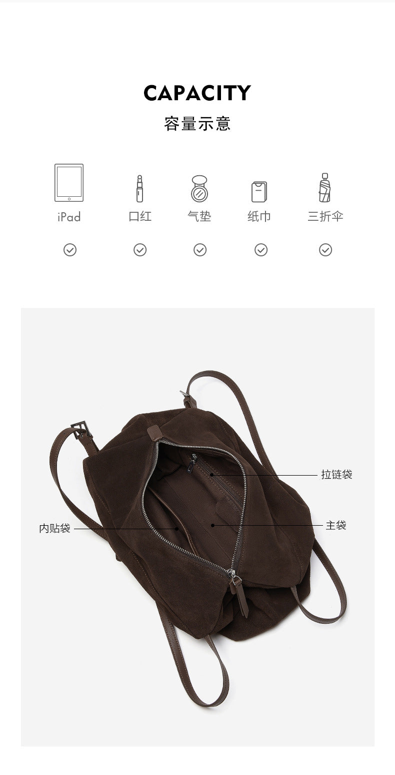 Women's Bag 100% Genuine Leather Suede Long Handle Shoulder Underarm Pillow Bag Louisiana