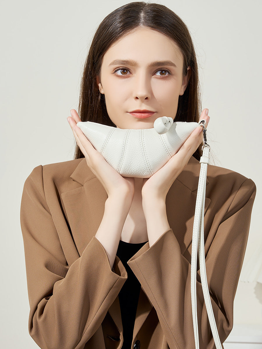 High-End Design Women's Mini Croissant Bag 100% Genuine Leather Neck or Crossbody Bag California