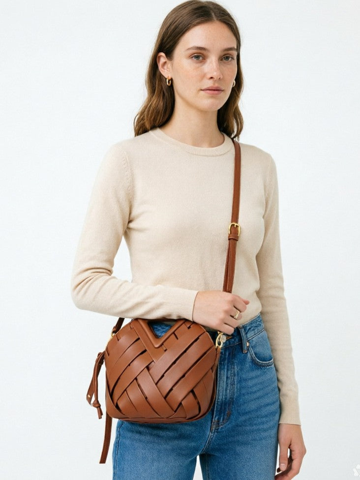 Designed Women's Vegan Leather Single or Cross Shoulder Woven Bag Lloret