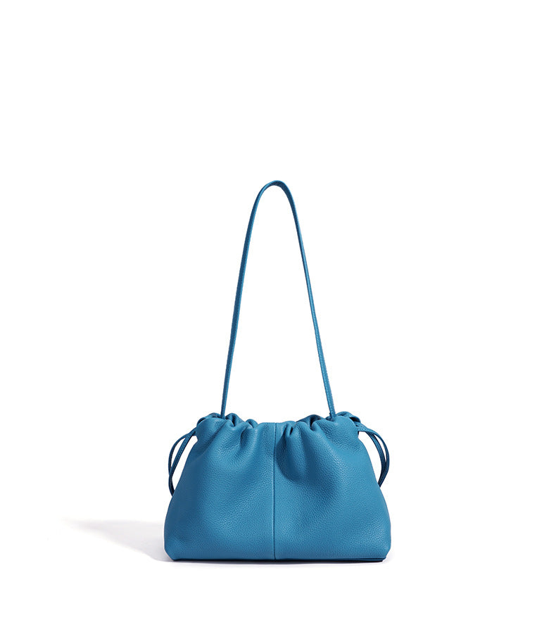 High-End Design Women's 100% Genuine Leather Single Shoulder Pleated Cloud Bag Roma
