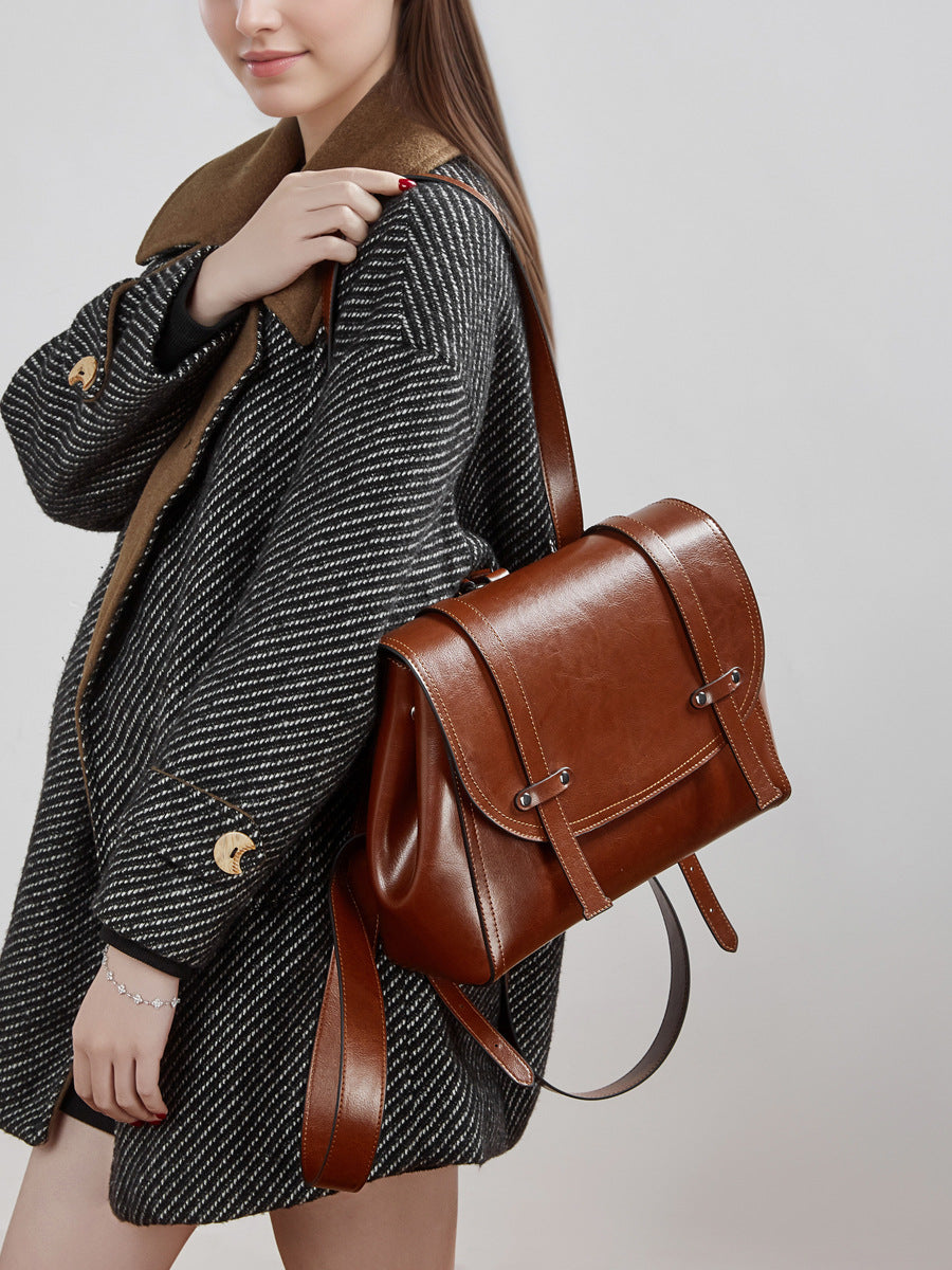 Women's Bag 100% Genuine Oil-Waxed Leather Cross-Border Women's Backpack Montana