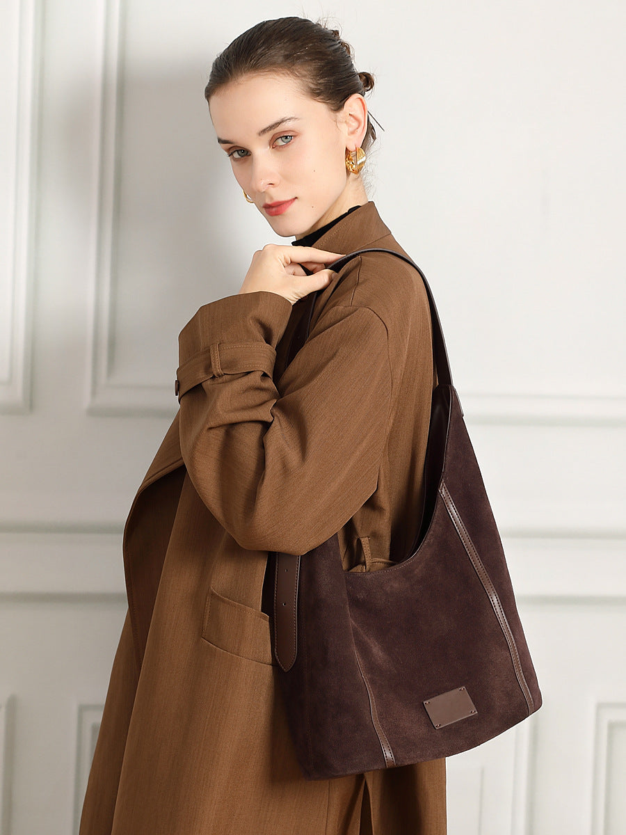 Women's 100% Genuine Leather Suede Long Handle Single Shoulder and Crossbody Bag Blois