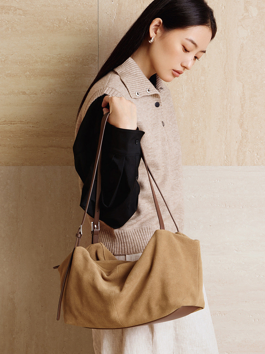 Women's Bag 100% Genuine Leather Suede Long Handle Shoulder Underarm Pillow Bag Louisiana