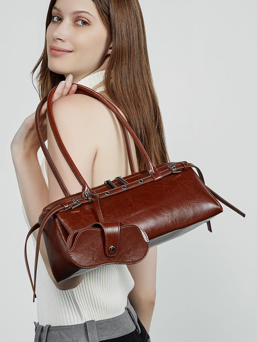 Underarm Long Style Baguette Women's 100% Genuine Leather Single Shoulder Bag Villa
