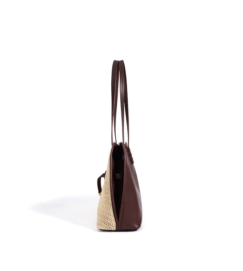 High-End Design Women's 100% Genuine Leather Straw Woven Bag Pisa