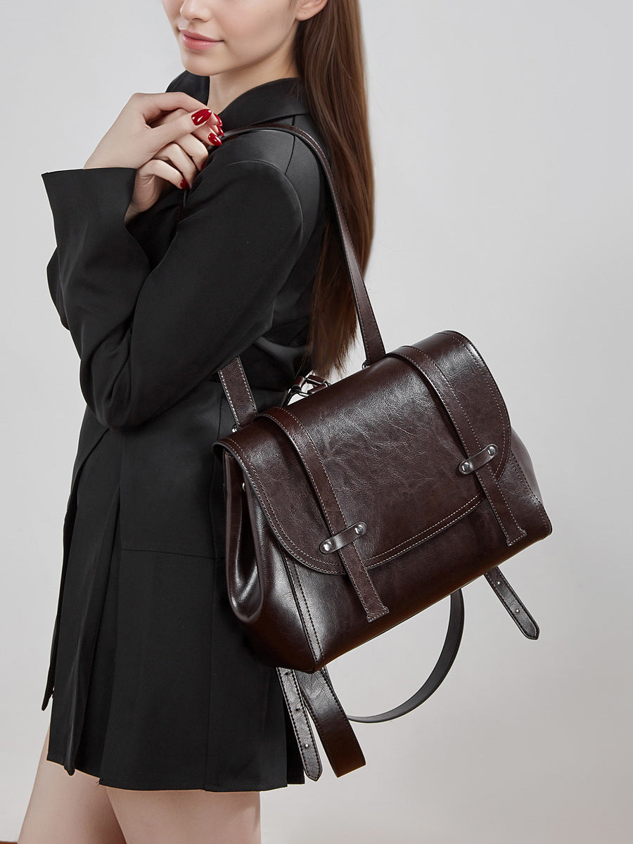 Women's Bag 100% Genuine Oil-Waxed Leather Cross-Border Women's Backpack Montana