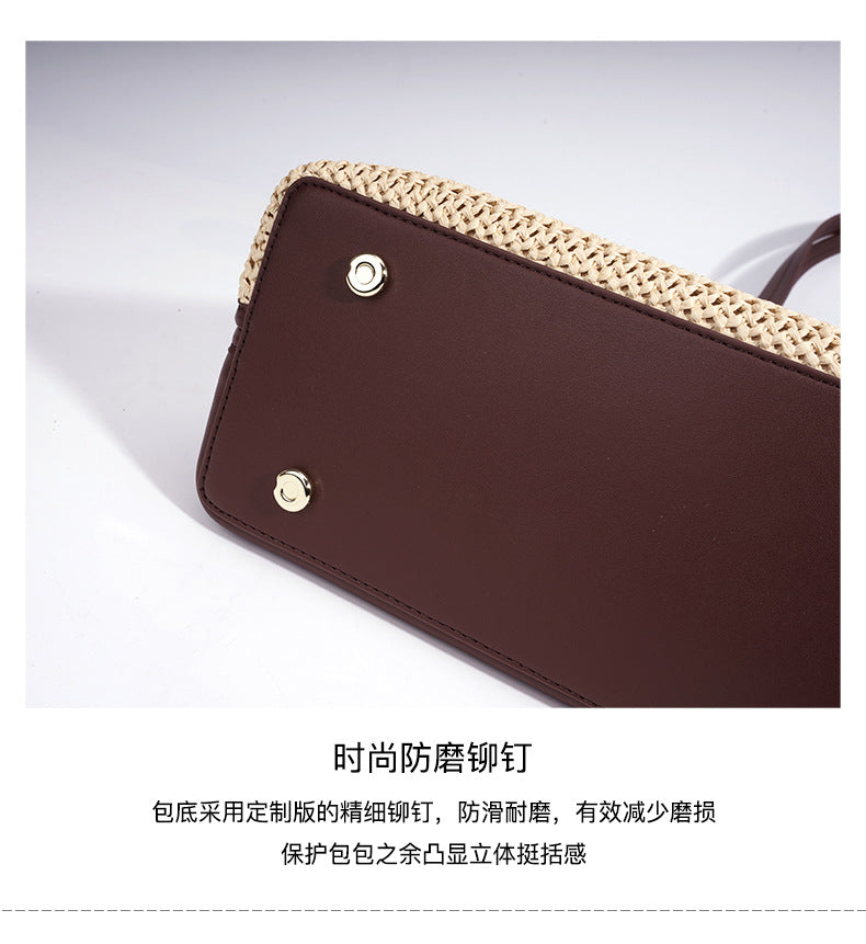 High-End Design Women's 100% Genuine Leather Straw Woven Bag Pisa