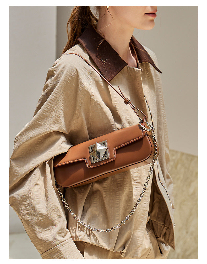 High-End Design Women's Bag 100% Genuine Leather Single Shoulder Small Square Bag Uno