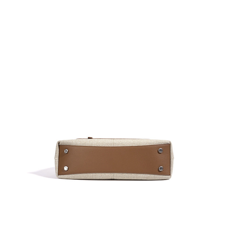 High-End Design Women's Bag 100% Genuine Leather and Linen Fabric Single Shoulder Bag Niko