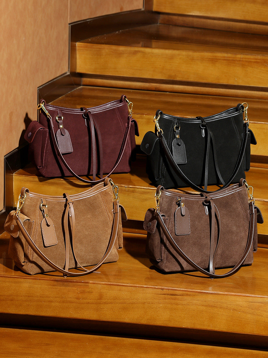 Designed Women's 100% Genuine Leather Suede Single Shoulder and Crossbody Solo