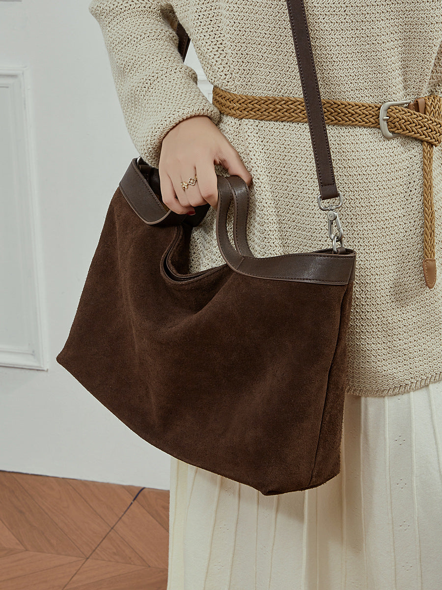 Women's Bag 100% Genuine Leather Suede Single Shoulder or Crossbody Bag Boro-Boro