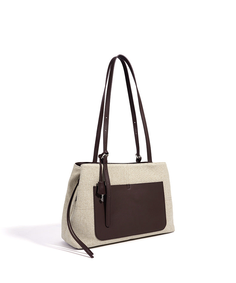 High-End Design Women's Bag 100% Genuine Leather and Linen Fabric Single Shoulder Bag Niko
