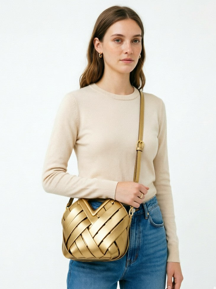 Designed Women's Vegan Leather Single or Cross Shoulder Woven Bag Lloret