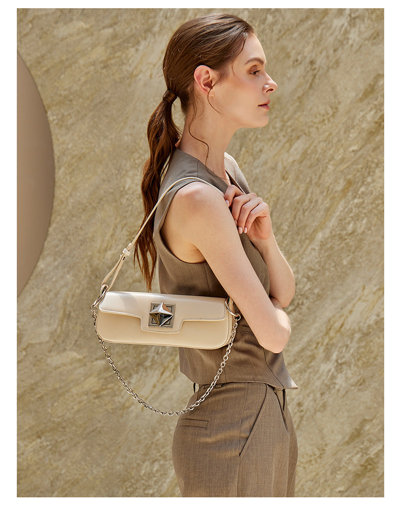 High-End Design Women's Bag 100% Genuine Leather Single Shoulder Small Square Bag Uno