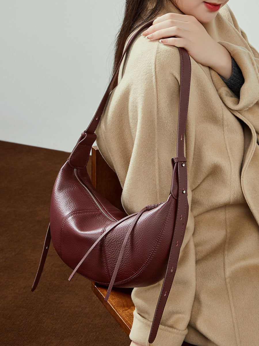 High-End Design Women's 100% Genuine Leather Single Shoulder and Crossbody Dumpling Bag Azur