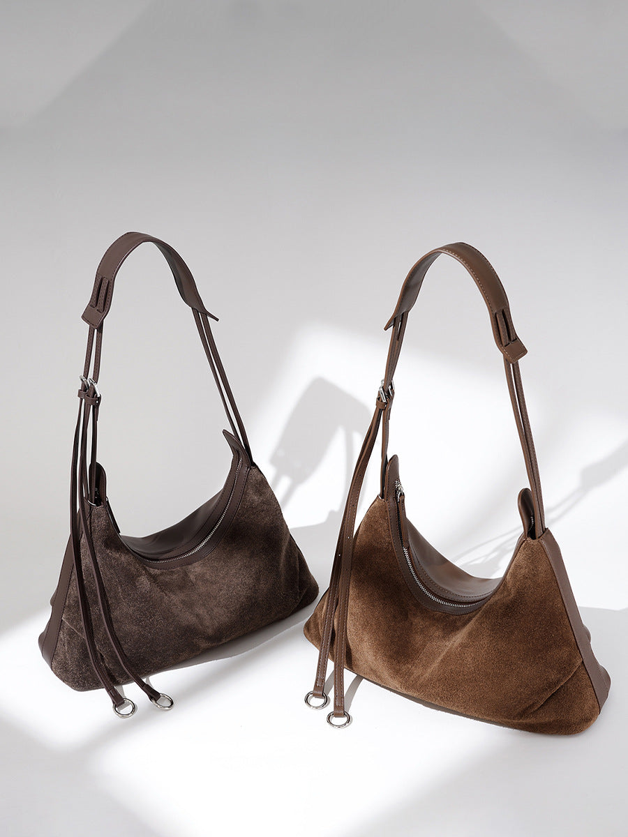Women's Bag 100% Genuine Leather / Suede Long Handle Shoulder Underarm Pillow Bag Arles