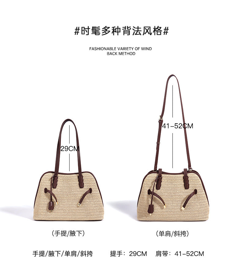 High-End Design Women's 100% Genuine Leather Straw Woven Bag Pisa