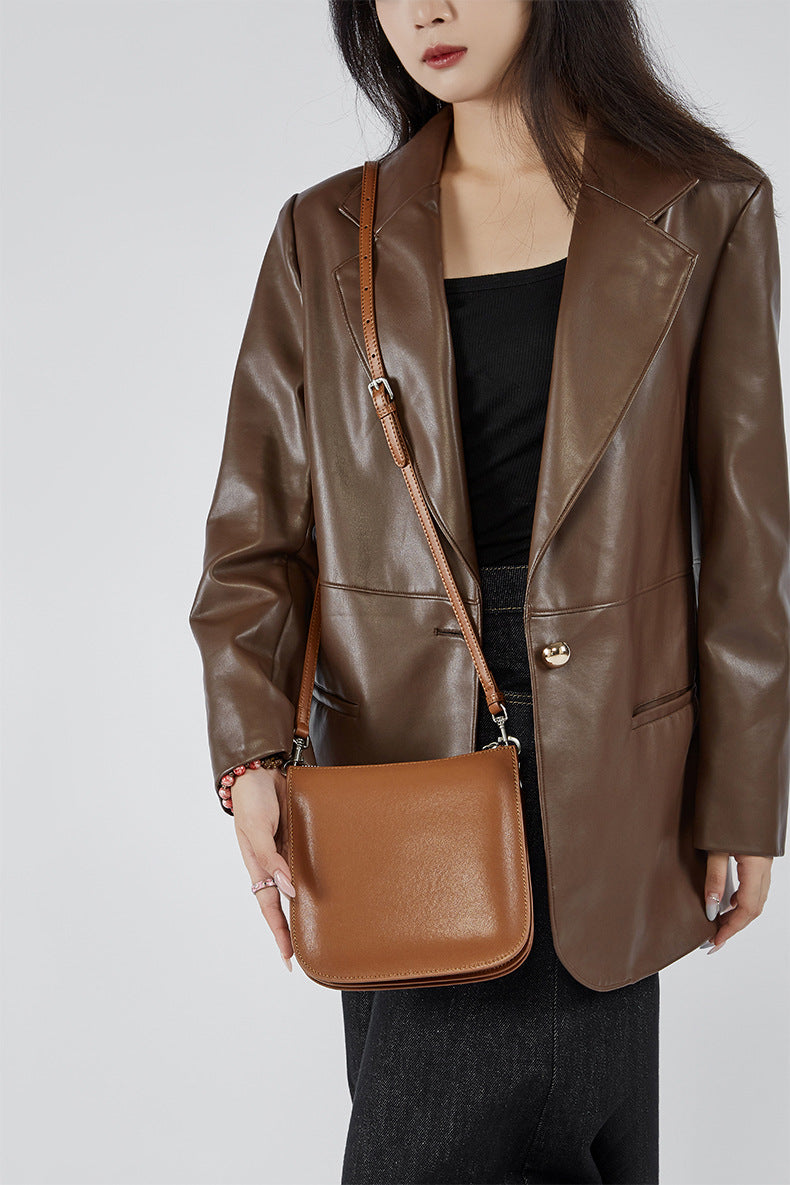 High-End Design Women's 100% Genuine Leather Small Single Shoulder Flat Bag Valencia