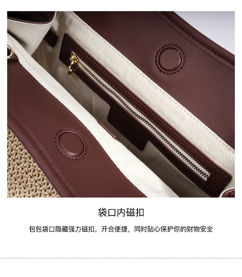 High-End Design Women's 100% Genuine Leather Straw Woven Bag Pisa