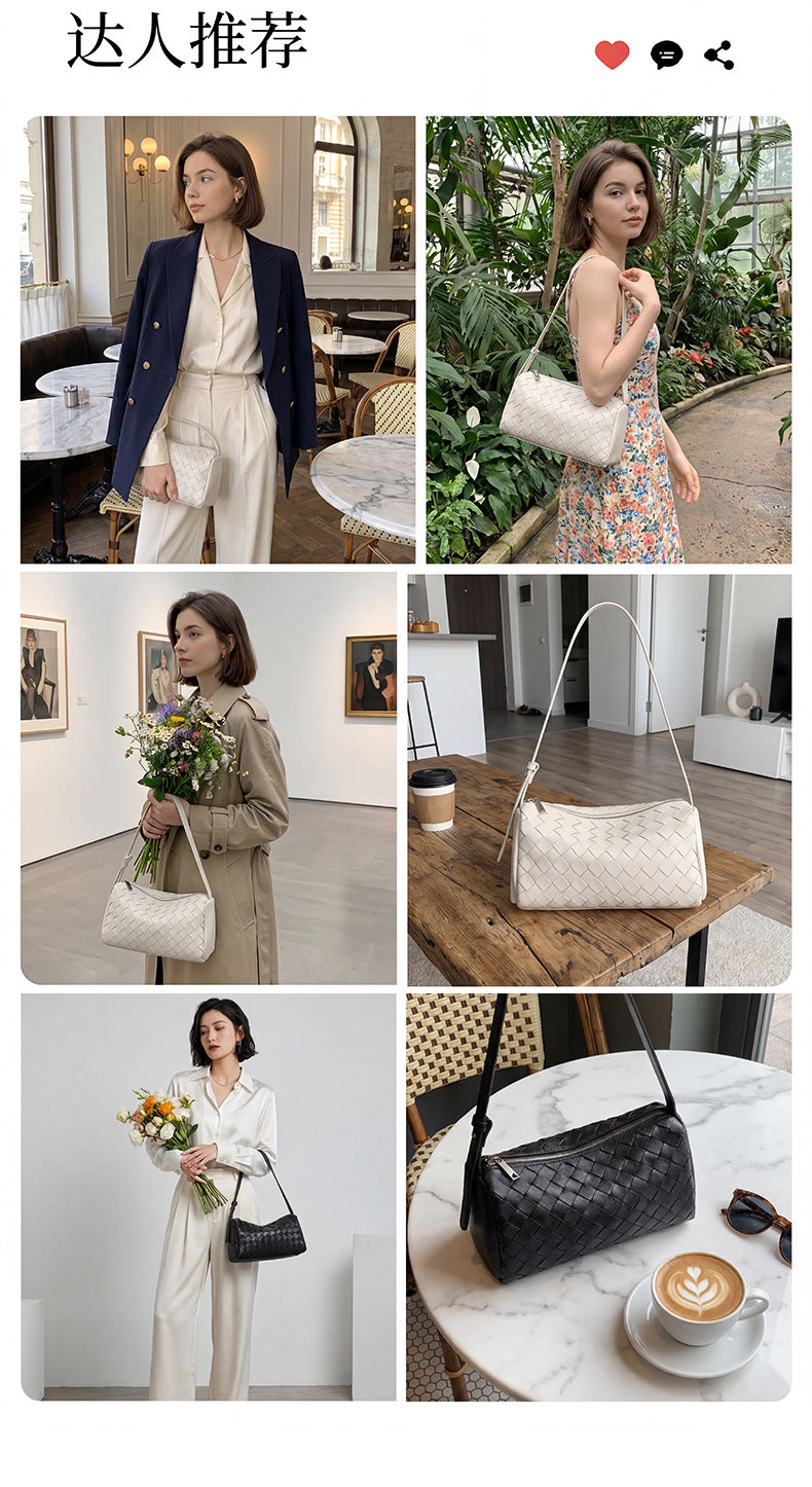 High-End Design Women's 100% Genuine Leather Single Shoulder or Crossbody Handmade Woven Bag Samoa