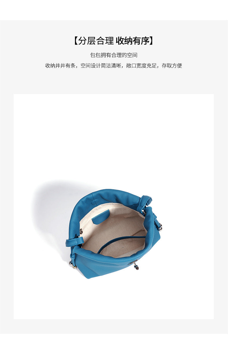High-End Design Women's 100% Genuine Leather Single Shoulder Pleated Cloud Bag Roma