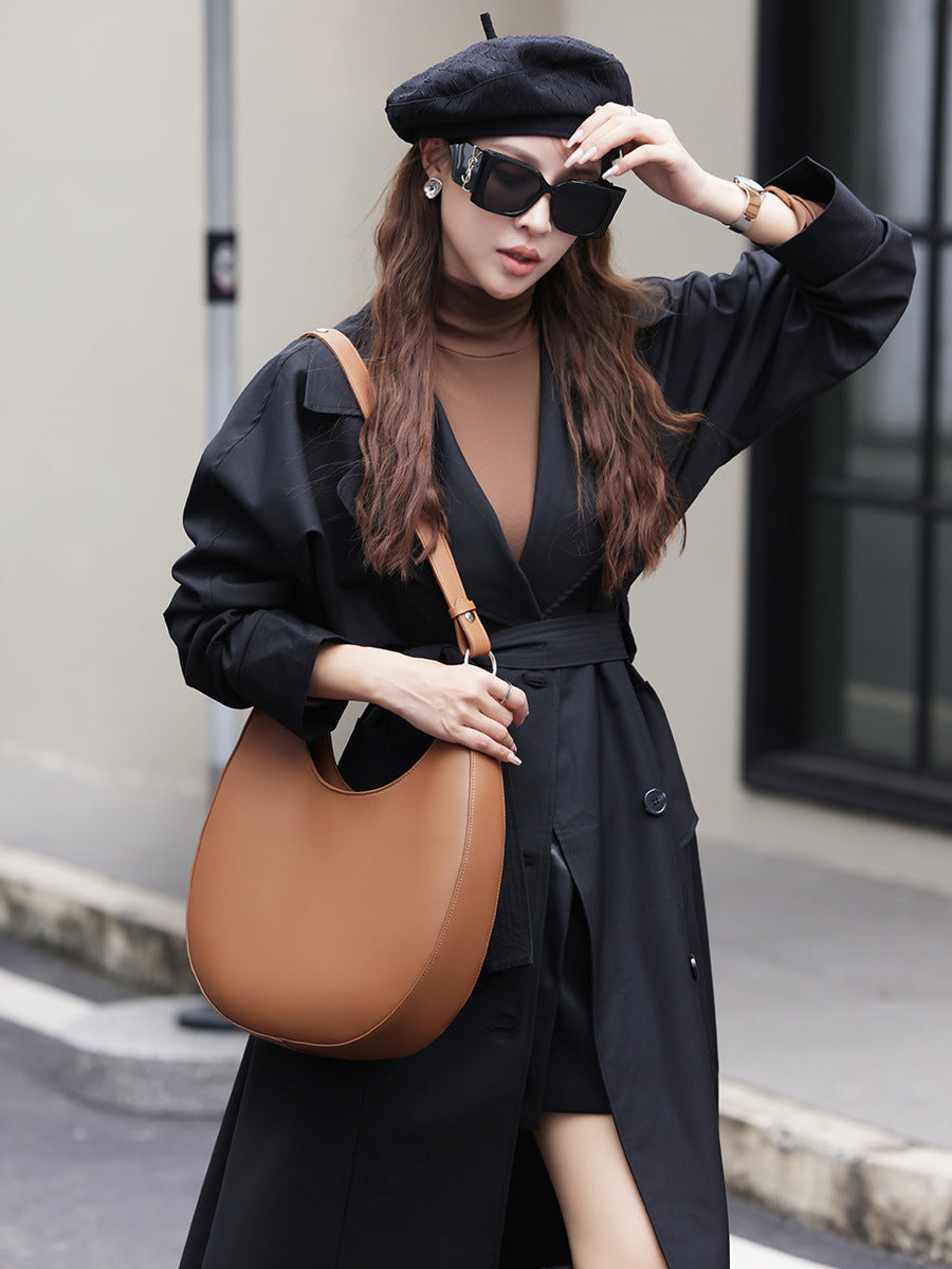 Designed Women's 100% Genuine Leather Single Shoulder and Crossbody Dumpling Bag Midway