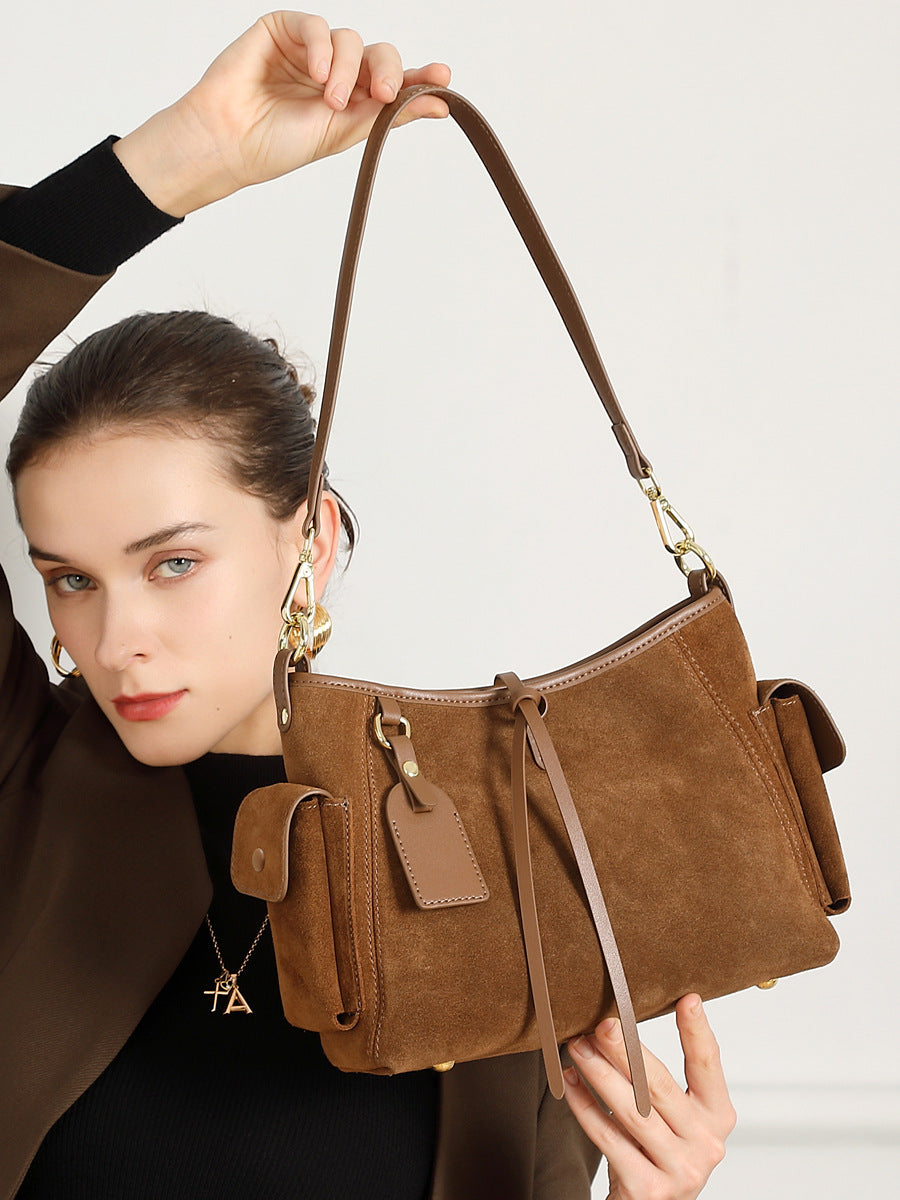 Designed Women's 100% Genuine Leather Suede Single Shoulder and Crossbody Solo