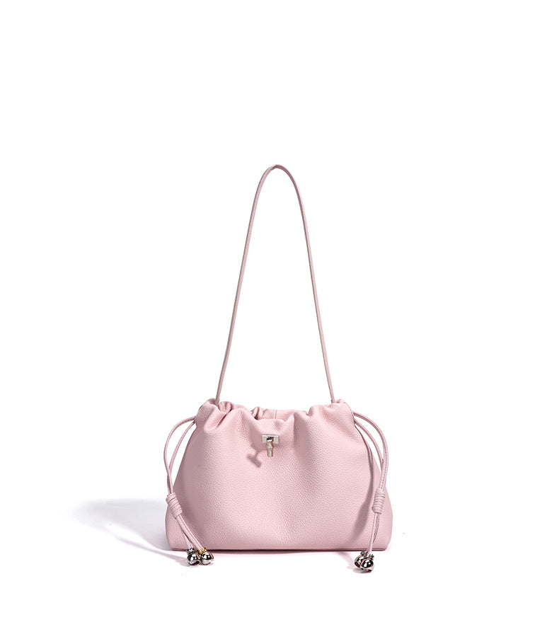 High-End Design Women's 100% Genuine Leather Single Shoulder Pleated Cloud Bag Roma