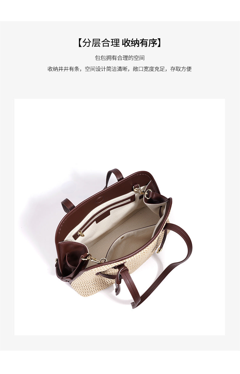 High-End Design Women's 100% Genuine Leather Straw Woven Bag Pisa