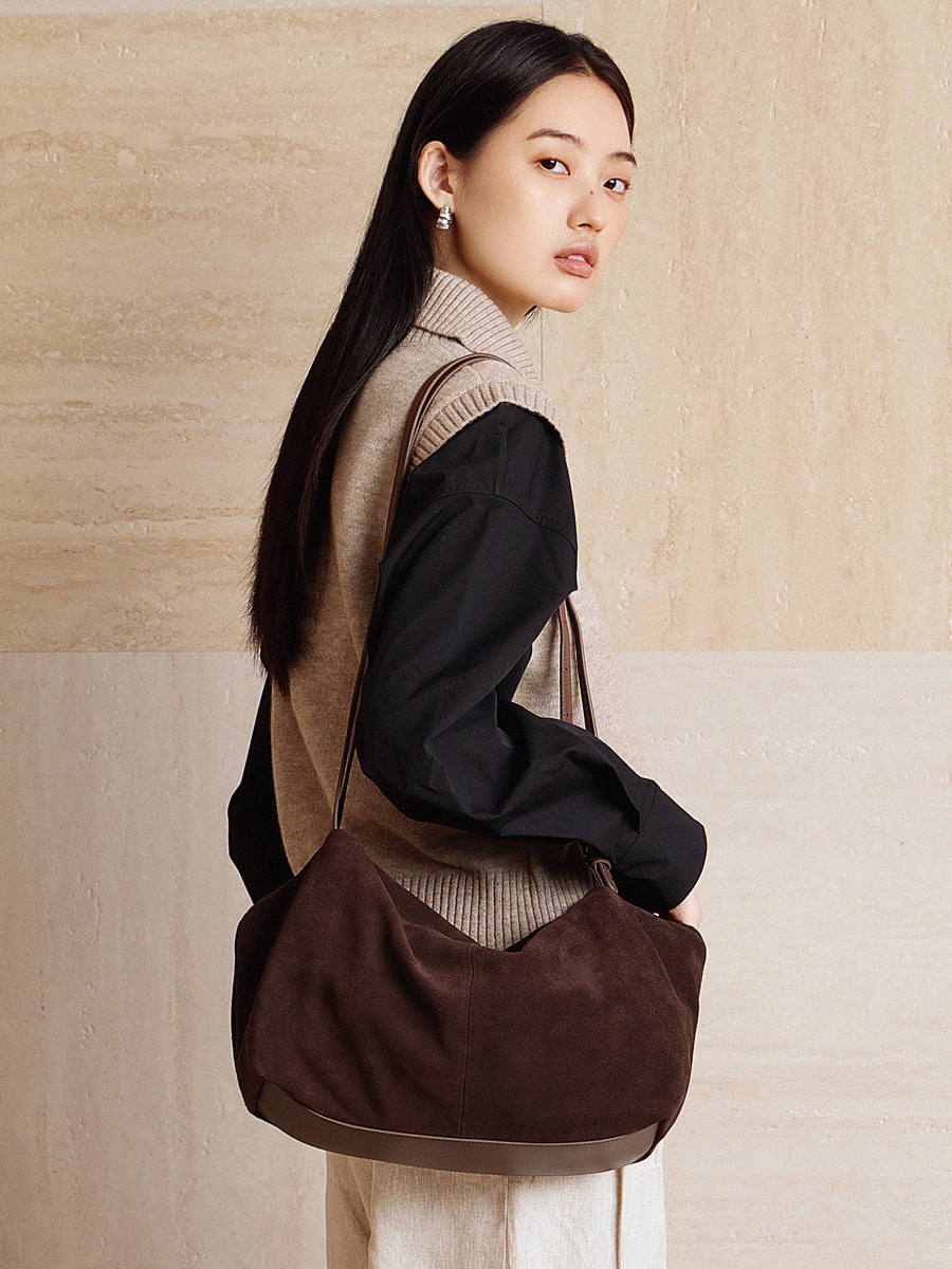 Women's Bag 100% Genuine Leather Suede Long Handle Shoulder Underarm Pillow Bag Louisiana