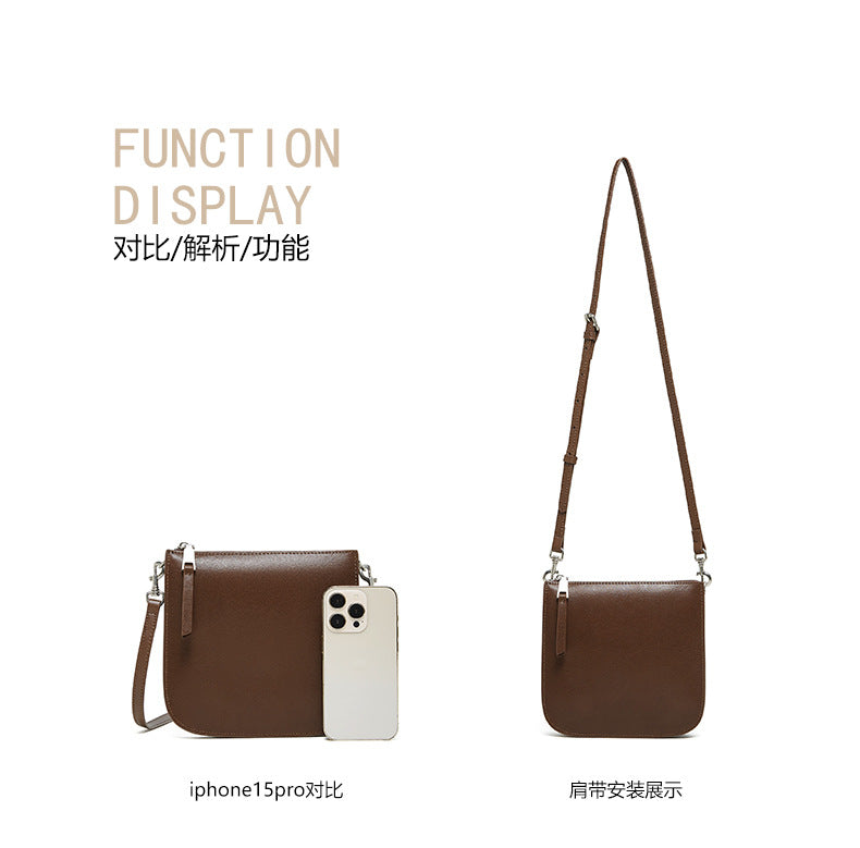 High-End Design Women's 100% Genuine Leather Small Single Shoulder Flat Bag Valencia