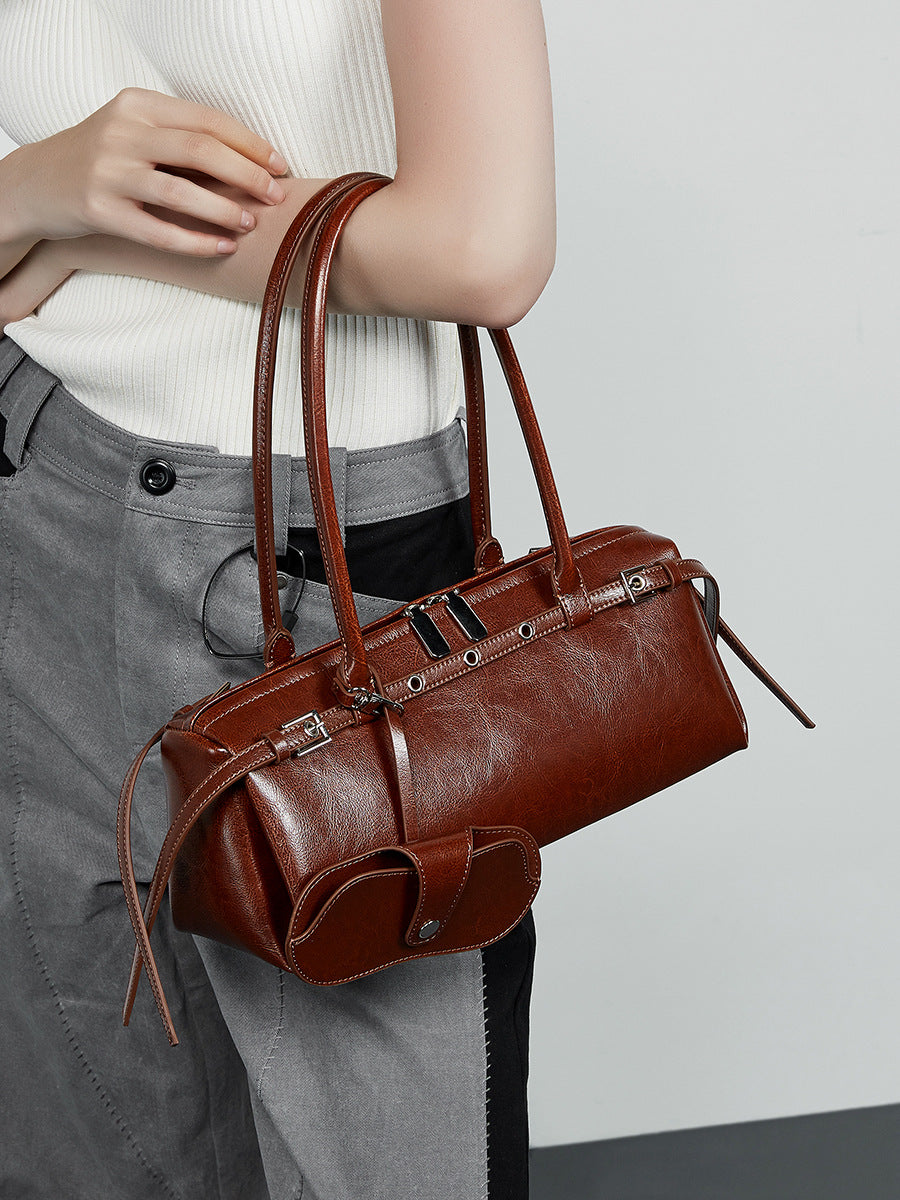 Underarm Long Style Baguette Women's 100% Genuine Leather Single Shoulder Bag Villa
