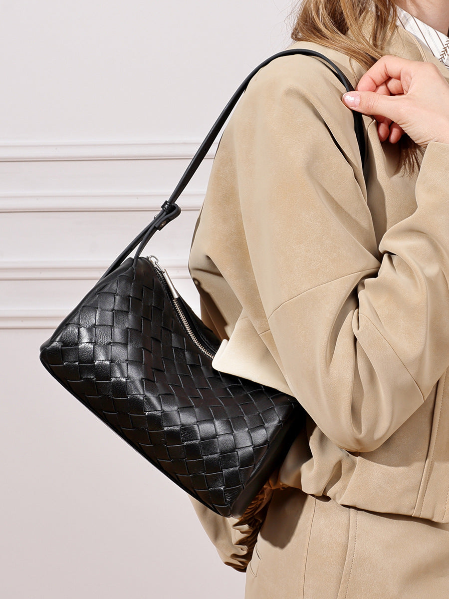 High-End Design Women's 100% Genuine Leather Single Shoulder or Crossbody Handmade Woven Bag Samoa