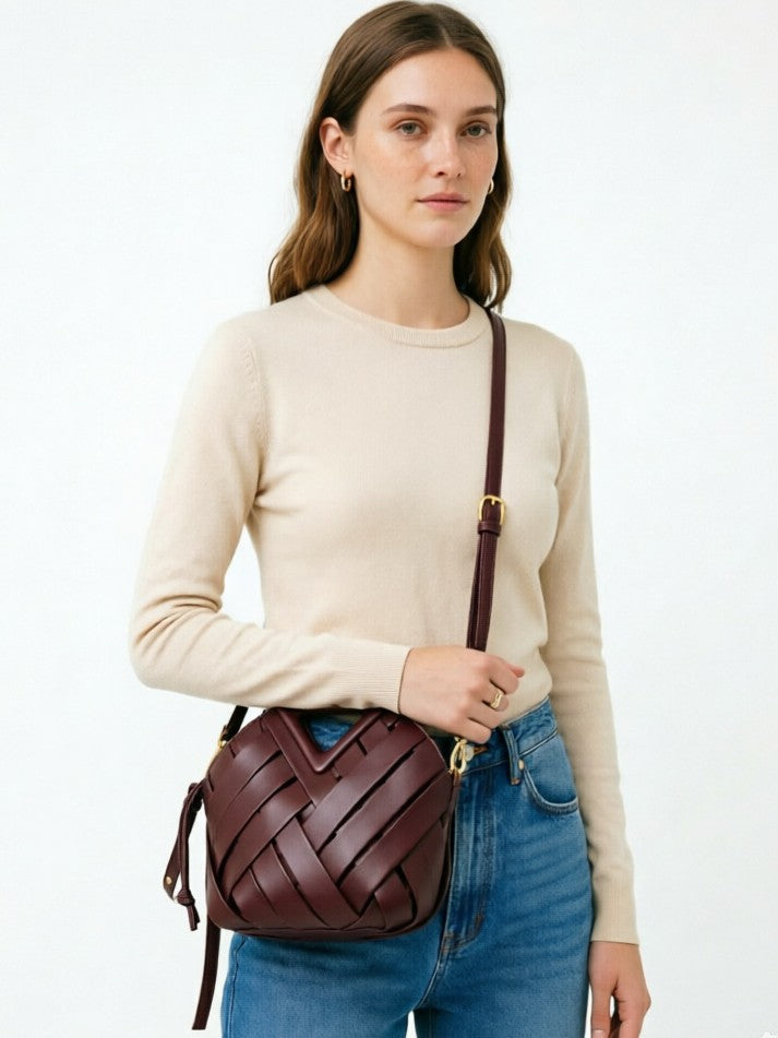 Designed Women's Vegan Leather Single or Cross Shoulder Woven Bag Lloret