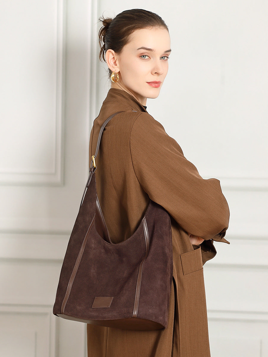 Women's 100% Genuine Leather Suede Long Handle Single Shoulder and Crossbody Bag Blois