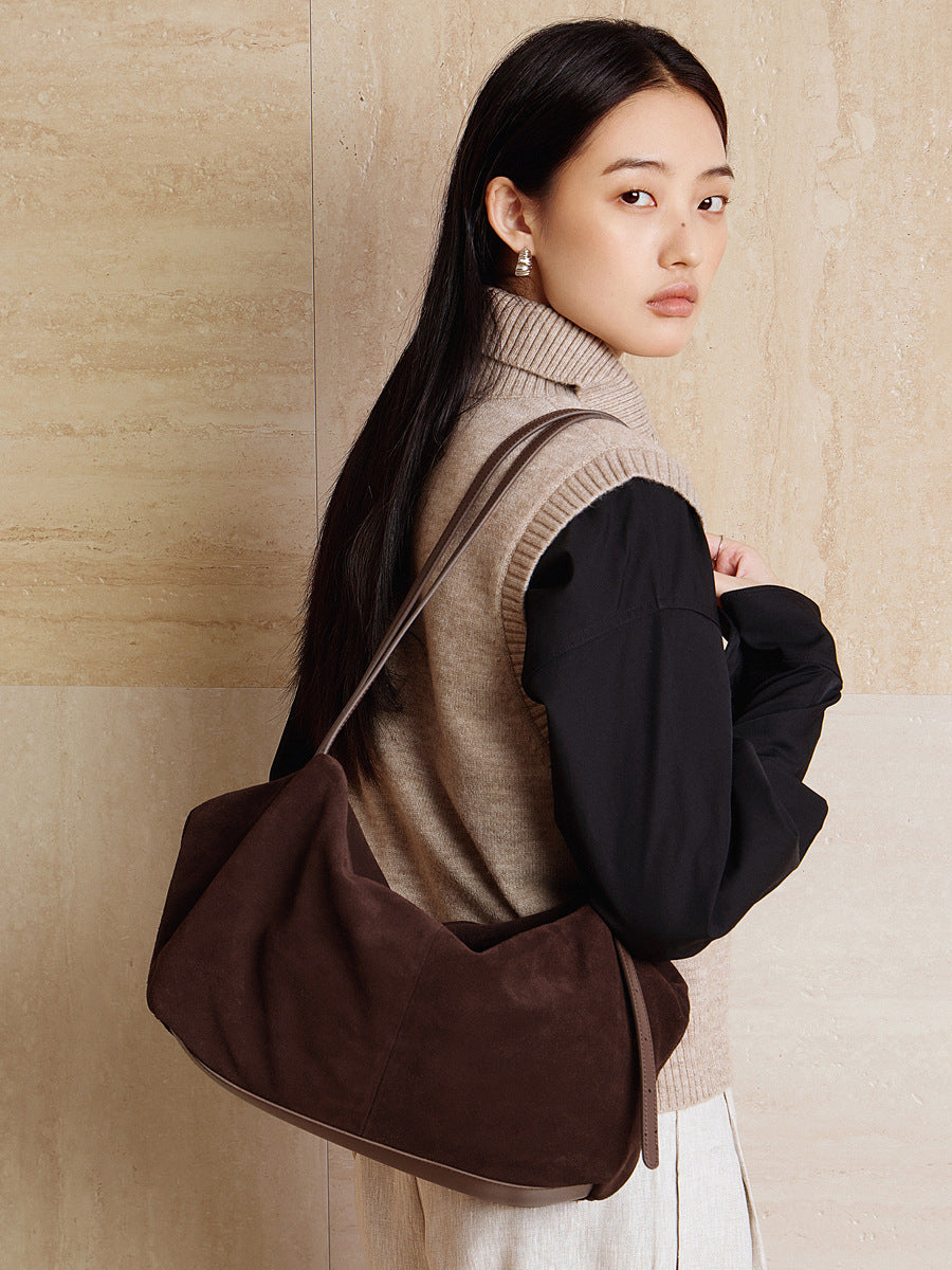 Women's Bag 100% Genuine Leather Suede Long Handle Shoulder Underarm Pillow Bag Louisiana