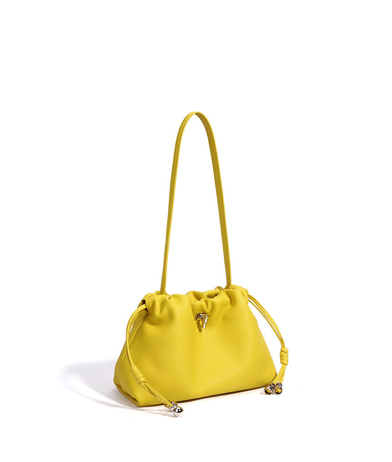 High-End Design Women's 100% Genuine Leather Single Shoulder Pleated Cloud Bag Roma