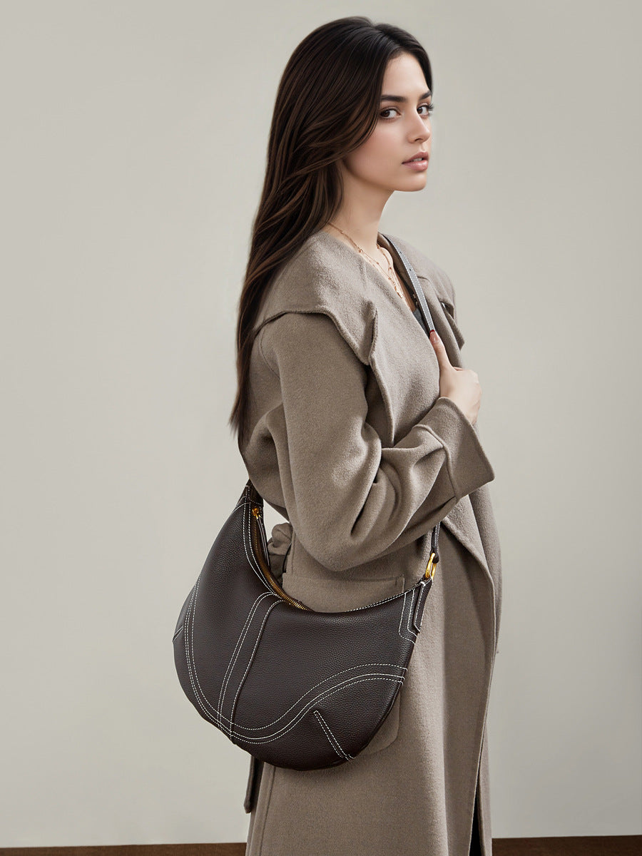 High-End Design Women's 100% Genuine Leather Single Shoulder and Crossbody Bag Roze