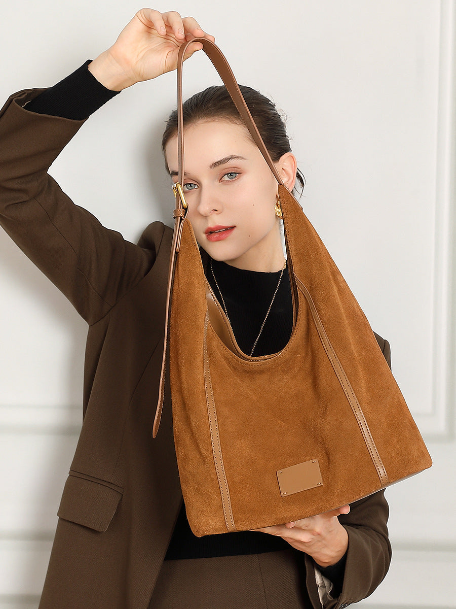 Women's 100% Genuine Leather Suede Long Handle Single Shoulder and Crossbody Bag Blois