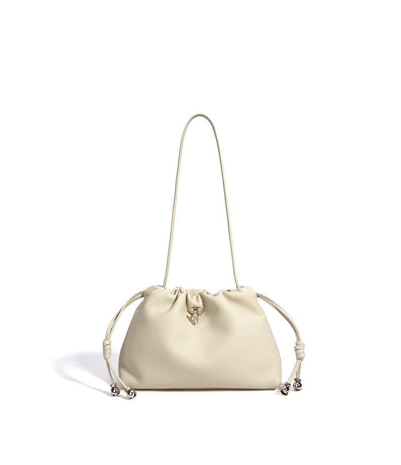 High-End Design Women's 100% Genuine Leather Single Shoulder Pleated Cloud Bag Roma